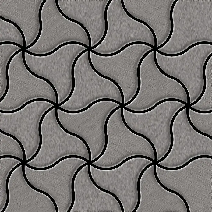 ALLOY Mosaikfliese Mosaik Fliese massiv Titan gebürstet dunkelgrau 1,6mm stark Ninja-Ti-SB - 313 x 255 mm, Schwarz, Grau, Sonstiges - Nahtloses Muster aus grauen, gebürsteten Metallfliesen mit dunklen Wellenlinien.