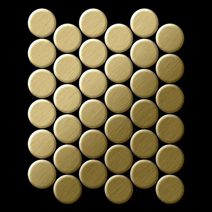ALLOY Mosaikfliese Mosaik Fliese massiv Metall Titan gebürstet gold 1,6mm stark Dome-Ti-GB - 313 x 256 mm, Gold, Sonstiges - Eng aneinanderliegende goldene gebürstete Metallkreise mit feiner Textur.
