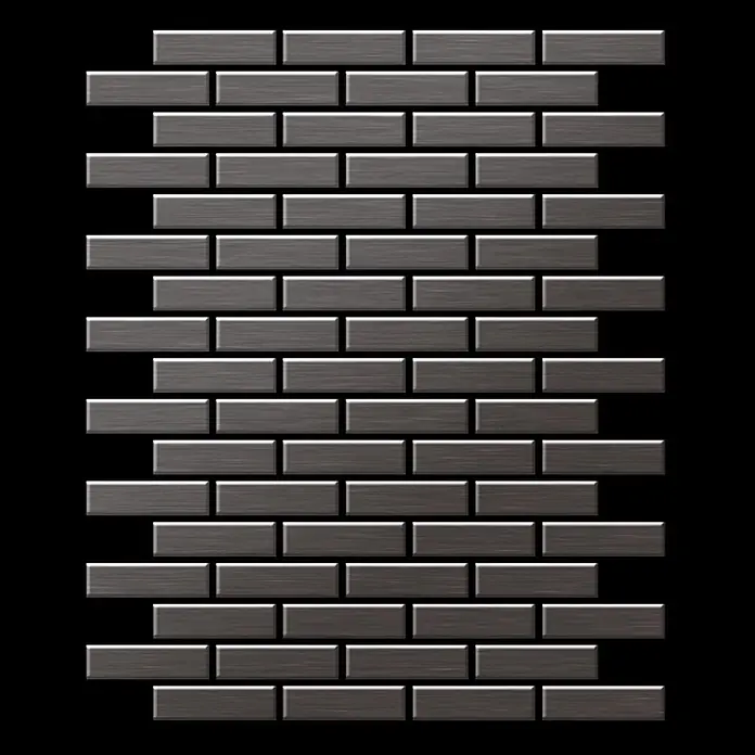 ALLOY Mosaikfliese Mosaik Fliese massiv Titan gebürstet dunkelgrau 1,6mm stark PK-Ti-SB - 309 x 302 mm, Schwarz, Grau, Sonstiges - Gebürstete Metall-Metrofliesen in dunkelgrauer Ausführung, im Ziegelmuster angeordnet.