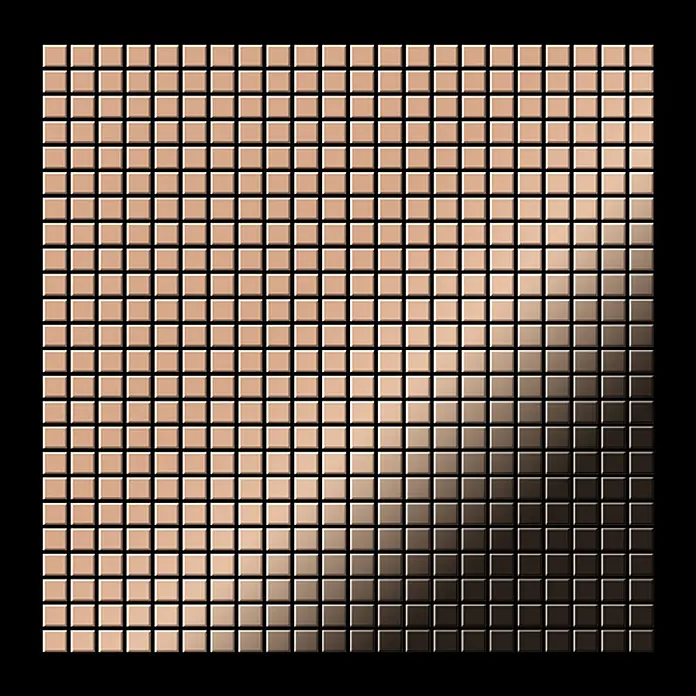 ALLOY Mosaikfliese Mosaik Fliese massiv Metall Kupfer gewalzt Kupfer 1,6mm stark Glomesh-CM - 316 x 316 mm, Bronze, Sonstiges - Metallische quadratische Mosaikfliesen mit Farbverlauf von hellem Roségold zu dunklem Bronze.
