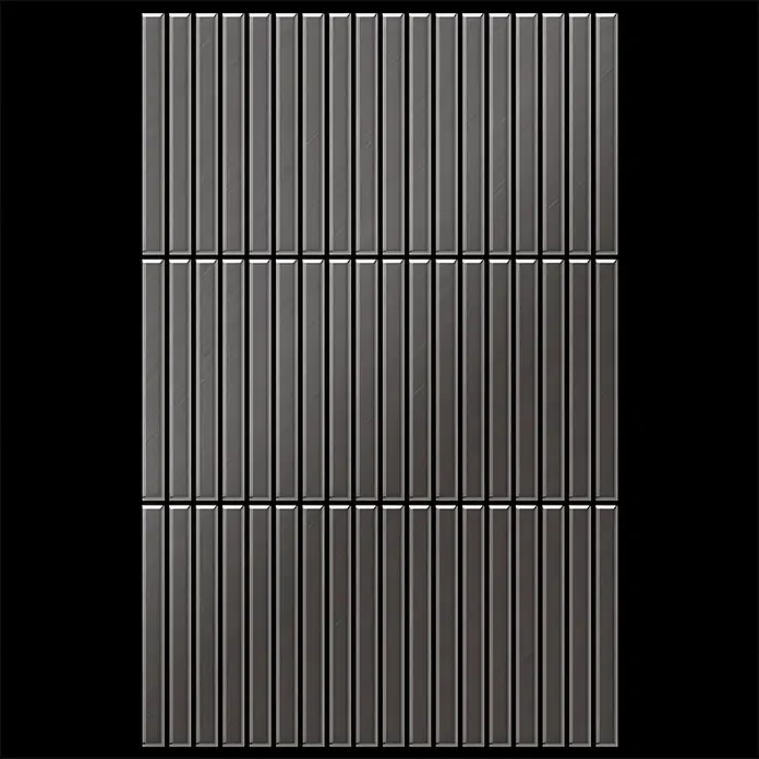 ALLOY Mosaikfliese Mosaik Fliese massiv Titan gebürstet dunkelgrau 1,6mm stark Linear-Ti-SB - 316 x 297 mm, Schwarz, Grau, Sonstiges - Gitter aus dunkelgrauen, metallischen, rechteckigen Vertikalfliesen für Innenflächen.