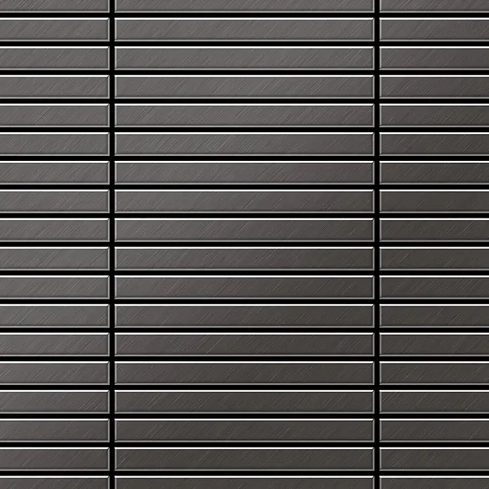 ALLOY Mosaikfliese Mosaik Fliese massiv Titan gebürstet dunkelgrau 1,6mm stark Linear-Ti-SB - 316 x 297 mm, Schwarz, Grau, Sonstiges - Dunkelgraue rechteckige Fliesen mit gebürsteter Metalltextur, im Gittermuster angeordnet.
