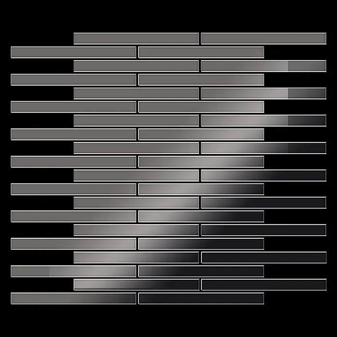 ALLOY Mosaikfliese Mosaik Fliese massiv Metall Titan hochglanz dunkelgrau 1,6mm Avenue-Ti-SM - 289 x 315 mm, Schwarz, Grau, Hochglänzend - Glänzende, rechteckige Mosaikfliesen in Metallic-Grau, versetzt angeordnet.