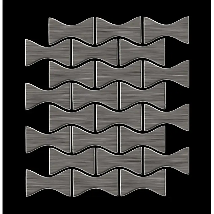 ALLOY Mosaikfliese Mosaik Fliese massiv Titan gebürstet dunkelgrau 1,6mm stark Kismet-Ti-SB - 329 x 299 mm, Schwarz, Grau, Sonstiges - Gebürstete metallisch graue Fliesen in einzigartiger Sanduhr- oder Schleifenform, die ein ineinandergreifendes Mosaik bilden.