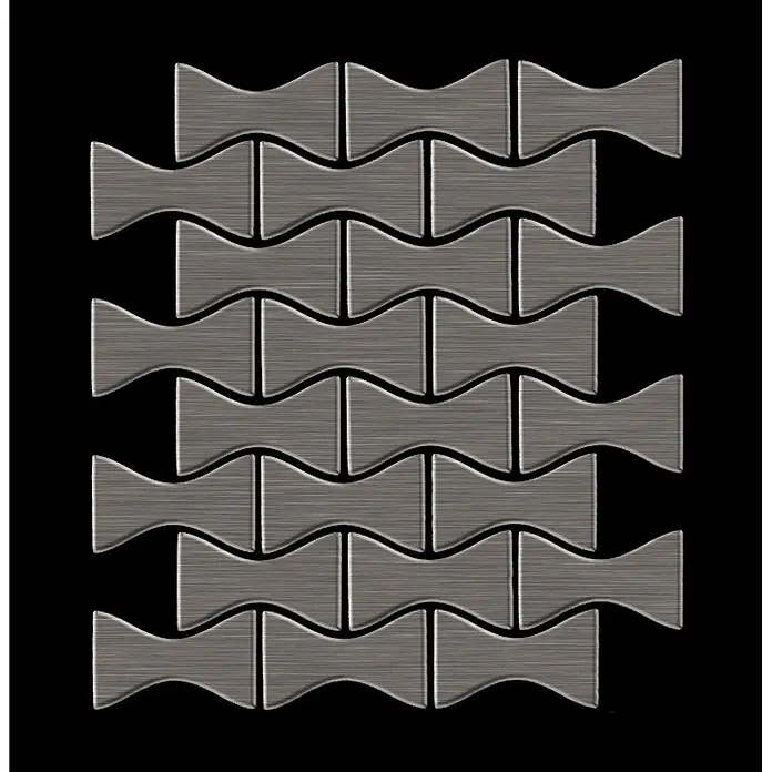 ALLOY Mosaikfliese Mosaik Fliese massiv Titan gebürstet dunkelgrau 1,6mm stark Kismet-Ti-SB - 329 x 299 mm, Schwarz, Grau, Sonstiges - Muster aus ineinandergreifenden grauen Fliesen in Schmetterlingsform aus gebürstetem Metall.