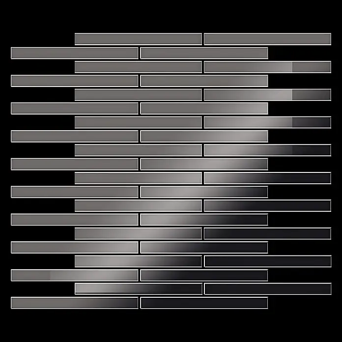 ALLOY Mosaikfliese Mosaik Fliese massiv Metall Titan hochglanz dunkelgrau 1,6mm Avenue-Ti-SM - 289 x 315 mm, Schwarz, Grau, Hochglänzend - Rechteckige glänzende Mosaikfliesen mit Hell-Dunkel-Grau-Verlauf in versetztem Muster.