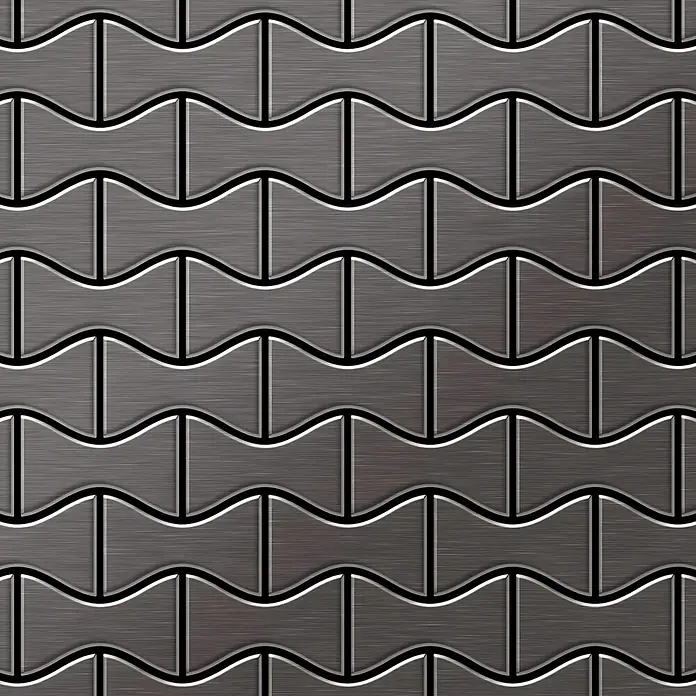ALLOY Mosaikfliese Mosaik Fliese massiv Titan gebürstet dunkelgrau 1,6mm stark Kismet-Ti-SB - 329 x 299 mm, Schwarz, Grau, Sonstiges - Nahtloses Muster aus dunkelgrauen gebürsteten Metallfliesen mit wellenförmigem, ineinandergreifendem Design.