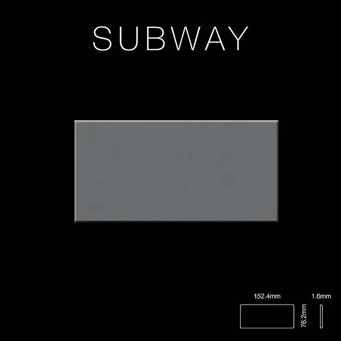 ALLOY Mosaikfliese Mosaik Fliese massiv Metall Edelstahl matt grau 1,6mm stark Subway-S-S-MA - 76 x 152 mm, Grau, Silber, Matt - Matte graue rechteckige Metrofliese, 152,4x76,2x1,6mm.
