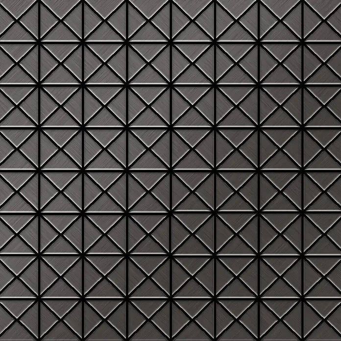 ALLOY Mosaikfliese Mosaik Fliese massiv Titan gebürstet dunkelgrau 1,6mm stark Deco-Ti-SB - 303 x 303 mm, Schwarz, Grau, Sonstiges - Nahtloses dunkelgraues Muster aus gebürstetem Metall mit geprägten, diagonal geteilten Quadratfliesen.