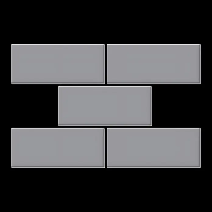 ALLOY Mosaikfliese Mosaik Fliese massiv Metall Edelstahl matt grau 1,6mm stark Subway-S-S-MA - 76 x 152 mm, Grau, Silber, Matt - Fünf graue rechteckige Fliesen im versetzten Verlegemuster.