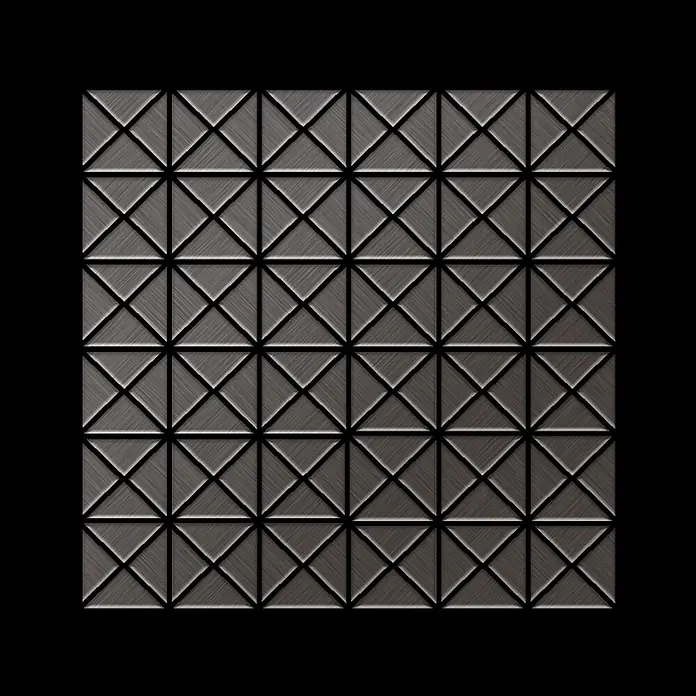 ALLOY Mosaikfliese Mosaik Fliese massiv Titan gebürstet dunkelgrau 1,6mm stark Deco-Ti-SB - 303 x 303 mm, Schwarz, Grau, Sonstiges - Dunkelgraues geometrisches Muster aus gebürstetem Metall mit geprägten Dreiecken.