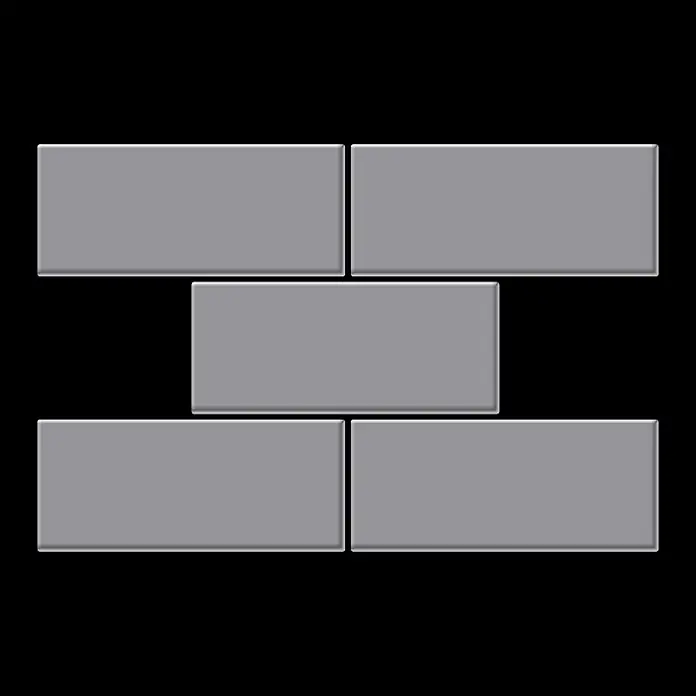 ALLOY Mosaikfliese Mosaik Fliese massiv Metall Edelstahl matt grau 1,6mm stark Subway-S-S-MA - 76 x 152 mm, Grau, Silber, Matt - Fünf graue rechteckige Blöcke im Ziegelmuster angeordnet.