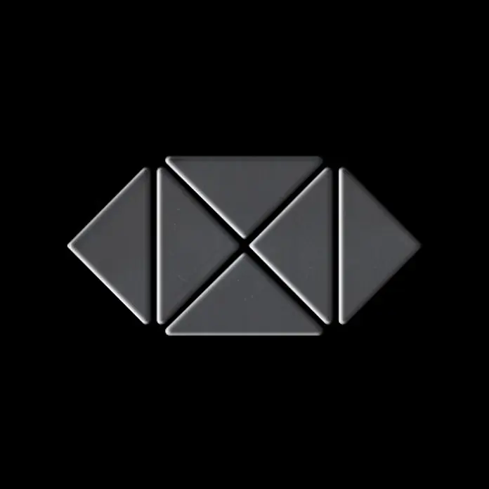 ALLOY Mosaikfliese Mosaik Fliese massiv Edelstahl hochglänzend grau 1,6mm stark Deco-S-S-M - 303 x 303 mm, Grau, Silber, Hochglänzend - Graue modulare Dreiecksfliesen in einem geometrischen Muster angeordnet.