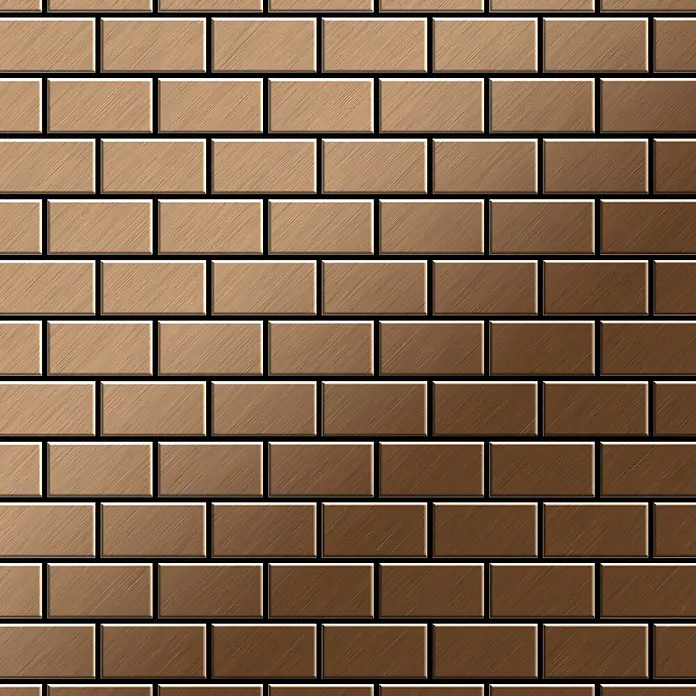 ALLOY Mosaikfliese Mosaik Fliese massiv Metall Titan gebürstet kupfer 1,6mm stark House-Ti-AB - 318 x 307 mm, Bronze, Sonstiges - Nahtloses braunes Ziegelmuster mit gebürsteter Textur, Hell-Dunkel-Verlauf und Prägeeffekt.