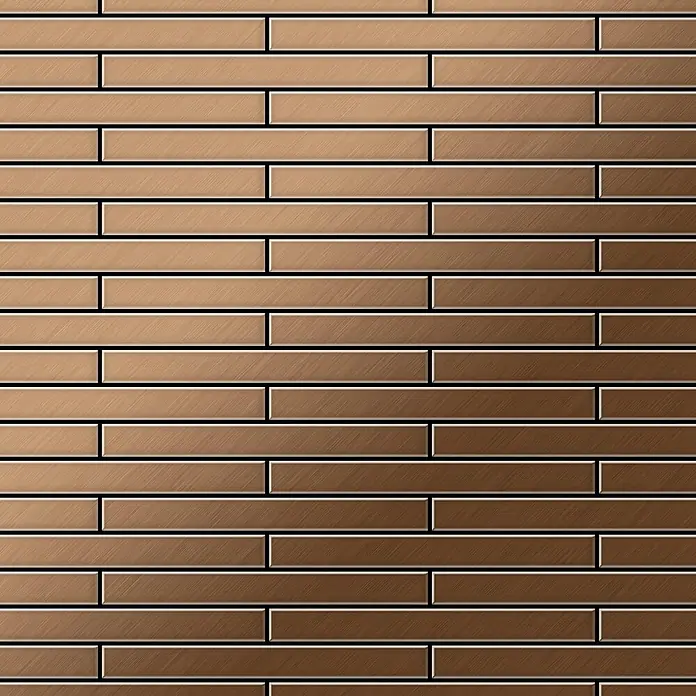 ALLOY Mosaikfliese Mosaik Fliese massiv Titan gebürstet kupfer 1,6mm stark Deedee-Ti-AB - 316 x 247 mm, Bronze, Sonstiges - Erhöhtes, versetztes Muster aus gebürsteten bronzefarbenen Rechteckplatten, hell- bis dunkelbrauner Farbverlauf.