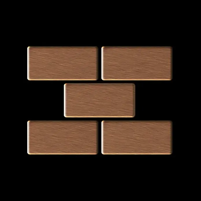 ALLOY Mosaikfliese Mosaik Fliese massiv Metall Titan gebürstet kupfer 1,6mm stark House-Ti-AB - 318 x 307 mm, Bronze, Sonstiges - Fünf hellbraune Holzblöcke mit Maserung, ziegelartig versetzt angeordnet.