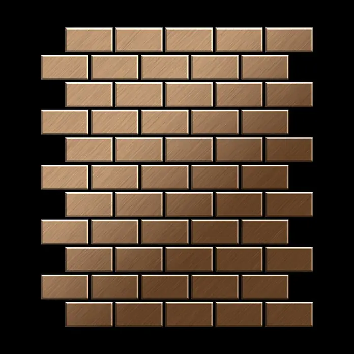 ALLOY Mosaikfliese Mosaik Fliese massiv Metall Titan gebürstet kupfer 1,6mm stark House-Ti-AB - 318 x 307 mm, Bronze, Sonstiges - Braune, gebürstete, metallische Rechteckfliesen im versetzten Ziegelmuster.