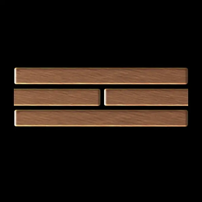 ALLOY Mosaikfliese Mosaik Fliese massiv Titan gebürstet kupfer 1,6mm stark Deedee-Ti-AB - 316 x 247 mm, Bronze, Sonstiges - Braunes Holzmuster aus drei horizontalen Brettern, wobei das mittlere in zwei kürzere Stücke geteilt ist.