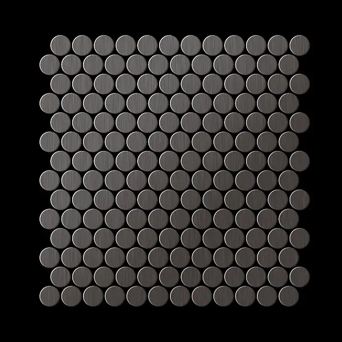 ALLOY Mosaikfliese Mosaik Fliese massiv Titan gebürstet dunkelgrau 1,6mm stark Penny-Ti-SB - 302 x 316 mm, Schwarz, Grau, Sonstiges - Dunkelgraue, gebürstete Metall-Rundmosaikfliesen.