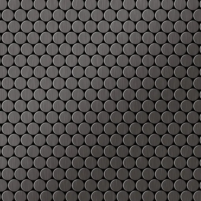 ALLOY Mosaikfliese Mosaik Fliese massiv Titan gebürstet dunkelgrau 1,6mm stark Penny-Ti-SB - 302 x 316 mm, Schwarz, Grau, Sonstiges - Muster aus kleinen, gebürsteten, metallic-grauen Rundfliesen.