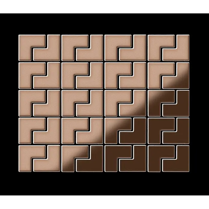 ALLOY Mosaikfliese Mosaik Fliese massiv Metall Kupfer gewalzt kupfer 1,6mm stark Kink-CM - 307 x 304 mm, Bronze, Sonstiges - Ineinandergreifende L-förmige Puzzleteile im 5x5-Gitter, von hellbeige zu dunkelbraun verlaufend.