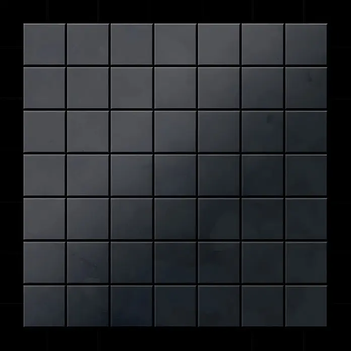 ALLOY Mosaikfliese Mosaik Fliese massiv Metall Rohstahl gewalzt grau 1,6mm stark Attica-RS - 295 x 295 mm, Grau, Sonstiges - Dunkelgraue quadratische Fliesen im Rastermuster angeordnet.