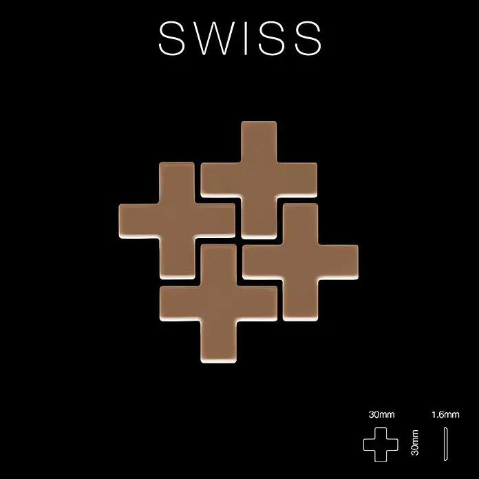 ALLOY Mosaikfliese Mosaik Fliese massiv Metall Titan hochglanz kupfer 1,6mm Swiss Cross-Ti-AM - 322 x 322 mm, Bronze, Hochglänzend - Vier ineinandergreifende taupe Schweizerkreuz-Fliesen, 30x30x1.6mm, für Mosaik oder Dekoration.