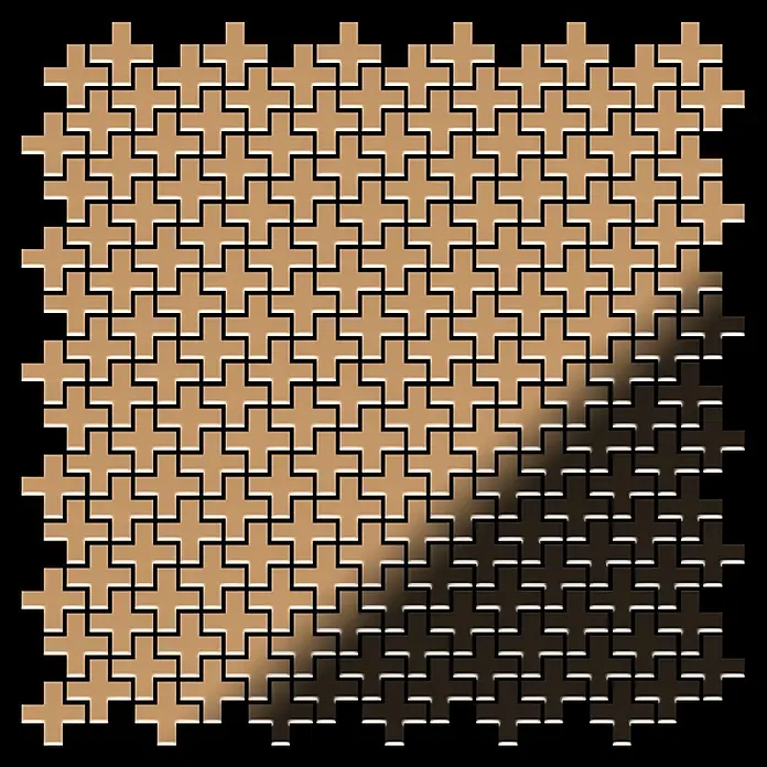 ALLOY Mosaikfliese Mosaik Fliese massiv Metall Titan hochglanz kupfer 1,6mm Swiss Cross-Ti-AM - 322 x 322 mm, Bronze, Hochglänzend - Nahtloses Muster aus ineinandergreifenden, hell- bis dunkelbraunen Plus-förmigen Fliesen mit abgeschrägter 3D-Optik.
