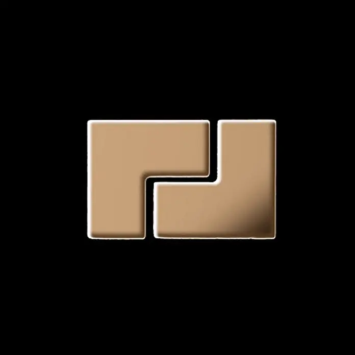 ALLOY Mosaikfliese Mosaik Fliese massiv Titan hochglänzend kupfer 1,6mm stark Kink-Ti-AM - 307 x 304 mm, Bronze, Hochglänzend - Zwei beigefarbene, ineinandergreifende L-förmige Puzzleteile mit metallischem Glanz.