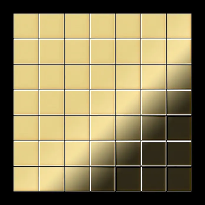 ALLOY Mosaikfliese Mosaik Fliese massiv Metall Messing gewalzt gold 1,6mm stark Attica-BM - 295 x 295 mm, Gold, Sonstiges - Raster aus quadratischen Fliesen mit metallischem Gold-Bronze-Farbverlauf.