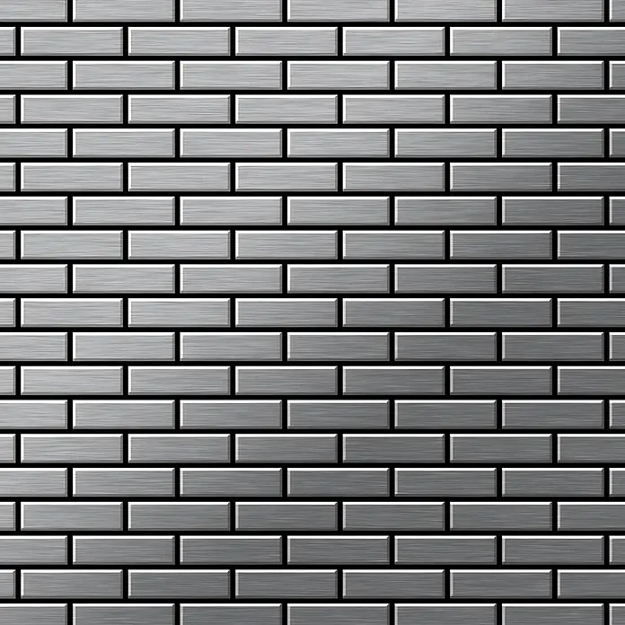 ALLOY Mosaikfliese Mosaik Fliese massiv Edelstahl marine gebürstet grau 1,6mm PK-S-S-MB - 309 x 302 mm, Grau, Silber, Blau, Sonstiges - Gebürstetes Metall-Ziegelmuster in Silbergrau, als strukturierte Wand oder Hintergrund.
