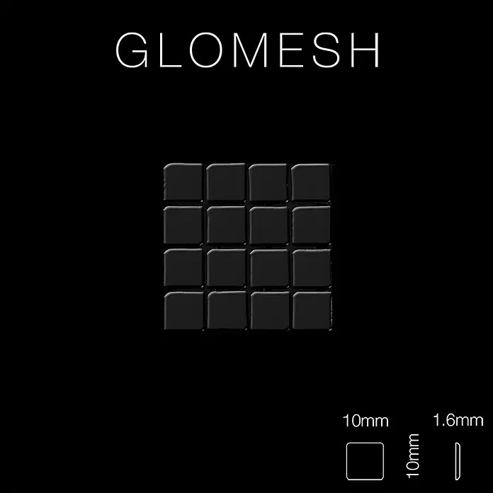 ALLOY Mosaikfliese Mosaik Fliese massiv Metall Rohstahl gewalzt grau 1,6mm stark Glomesh-RS - 316 x 316 mm, Grau, Sonstiges - Schwarze GLOMESH Quadratelemente, 10x10x1.6mm, im Raster dargestellt.