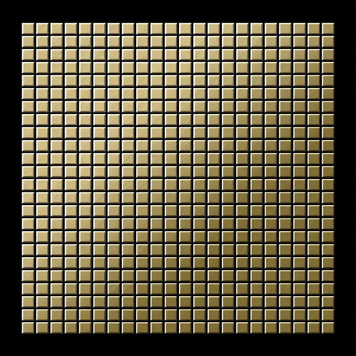 ALLOY Mosaikfliese Mosaik Fliese massiv Metall Titan gebürstet gold 1,6mm stark Glomesh-Ti-GB - 316 x 316 mm, Gold, Sonstiges - Goldene metallische quadratische Mosaikfliesen mit reflektierender, geprägter Oberfläche.