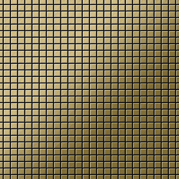 ALLOY Mosaikfliese Mosaik Fliese massiv Metall Titan gebürstet gold 1,6mm stark Glomesh-Ti-GB - 316 x 316 mm, Gold, Sonstiges - Goldene quadratische Mosaikfliesen mit gebürsteter Metalloberfläche.