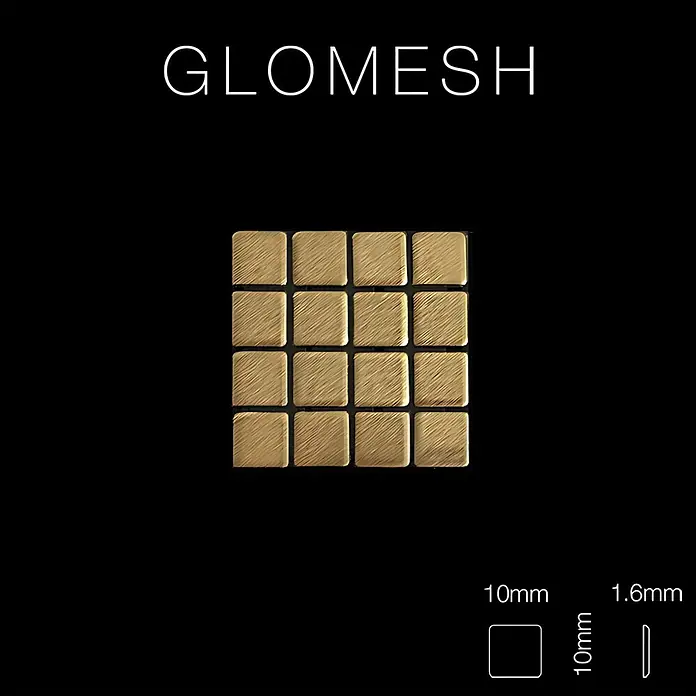 ALLOY Mosaikfliese Mosaik Fliese massiv Metall Titan gebürstet gold 1,6mm stark Glomesh-Ti-GB - 316 x 316 mm, Gold, Sonstiges - Kleine, texturierte goldene Metallmaschenfliesen, je 10x10mm, 1.6mm dick.