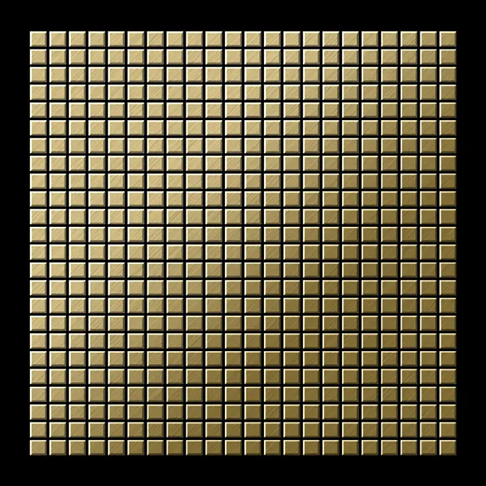 ALLOY Mosaikfliese Mosaik Fliese massiv Metall Titan gebürstet gold 1,6mm stark Glomesh-Ti-GB - 316 x 316 mm, Gold, Sonstiges - Muster aus kleinen, quadratischen, gebürsteten Goldfliesen.
