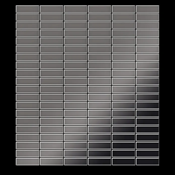 ALLOY Mosaikfliese Mosaik Fliese massiv Metall Titan hochglanz dunkelgrau 1,6mm Cabin-Ti-SM - 316 x 329 mm, Schwarz, Grau, Hochglänzend - Gitter aus rechteckigen grauen Fliesen mit Hell-Dunkel-Verlauf.