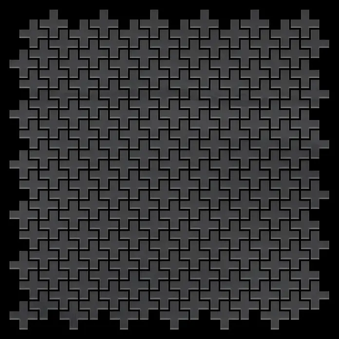 ALLOY Mosaikfliese Mosaik Fliese massiv Rohstahl gewalzt grau 1,6mm stark Swiss Cross-RS - 322 x 322 mm, Grau, Sonstiges - Dunkelgraue kreuzförmige Fliesen in einem Mosaikmuster.