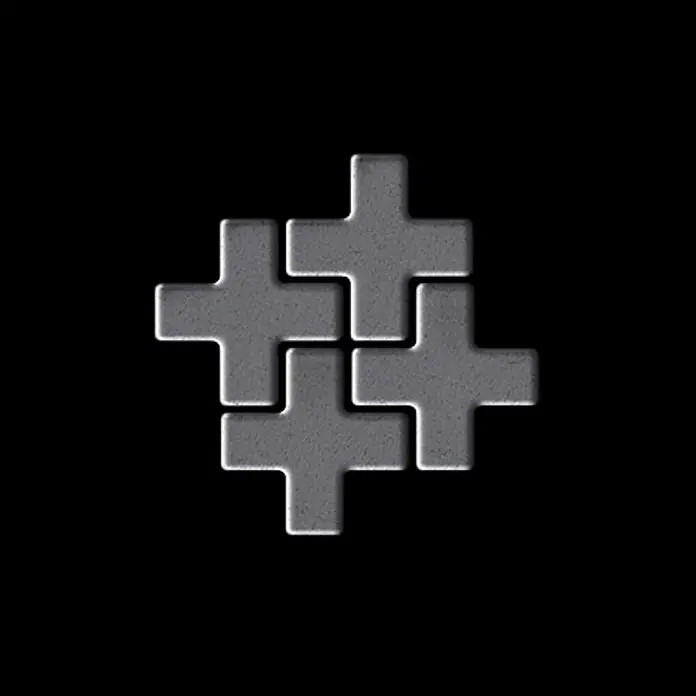 ALLOY Mosaikfliese Mosaik Fliese massiv Rohstahl gewalzt grau 1,6mm stark Swiss Cross-RS - 322 x 322 mm, Grau, Sonstiges - Vier graue, texturierte Kreuzformen, quadratisch ineinandergreifend.