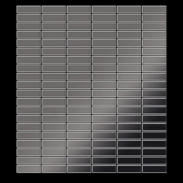 ALLOY Mosaikfliese Mosaik Fliese massiv Metall Titan hochglanz dunkelgrau 1,6mm Cabin-Ti-SM - 316 x 329 mm, Schwarz, Grau, Hochglänzend - Gitter aus rechteckigen grauen Mosaikfliesen mit Metallic-Glanz, mit Hell-Dunkel-Verlauf.