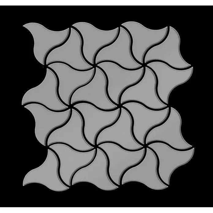 ALLOY Mosaikfliese Mosaik Fliese massiv Metall Edelstahl matt grau 1,6mm stark Ninja-S-S-MA - 313 x 255 mm, Grau, Silber, Matt - Hellgraue Mosaikfliesen mit ineinandergreifenden wellenförmigen Formen und dunklen Fugen.