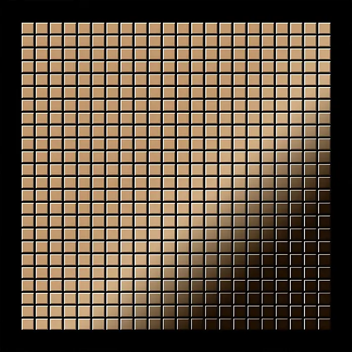 ALLOY Mosaikfliese Mosaik Fliese massiv Metall Titan hochglanz kupfer 1,6mm Glomesh-Ti-AM - 316 x 316 mm, Bronze, Hochglänzend - Bronzefarbene quadratische Mosaikfliesen mit hellem zu dunklem Farbverlauf.