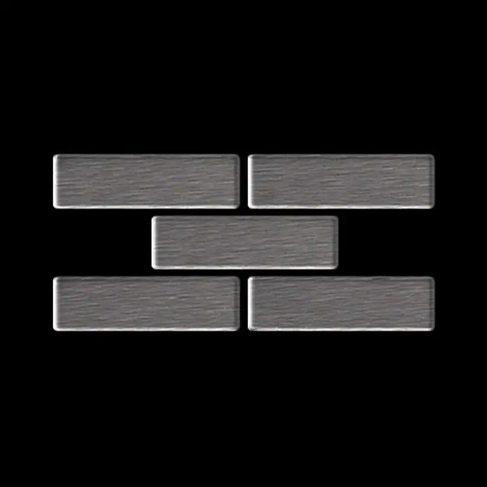 ALLOY Mosaikfliese Mosaik Fliese massiv Edelstahl marine gebürstet grau 1,6mm PK-S-S-MB - 309 x 302 mm, Grau, Silber, Blau, Sonstiges - Fünf rechteckige, gebürstete graue Metallfliesen in Ziegelmuster-Anordnung.