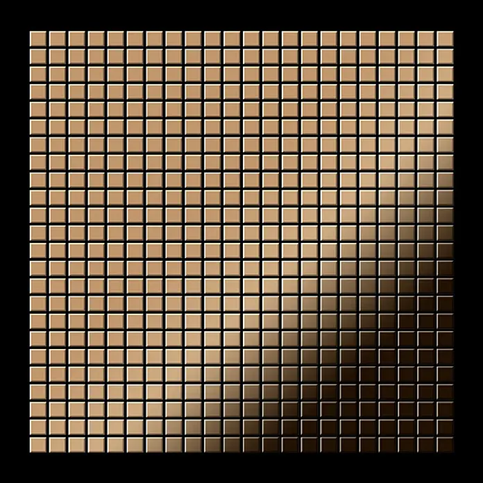ALLOY Mosaikfliese Mosaik Fliese massiv Metall Titan hochglanz kupfer 1,6mm Glomesh-Ti-AM - 316 x 316 mm, Bronze, Hochglänzend - Metallische Bronzemosaikfliesen im Quadratmuster mit Farbverlauf.