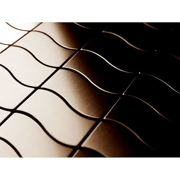 ALLOY Mosaikfliese Mosaik Fliese massiv Metall Titan gebürstet kupfer 1,6mm stark Flux-Ti-AB - 318 x 305 mm, Bronze, Sonstiges - Gewellte, dunkelbronzene Metallfliesen mit gebürsteter Textur.