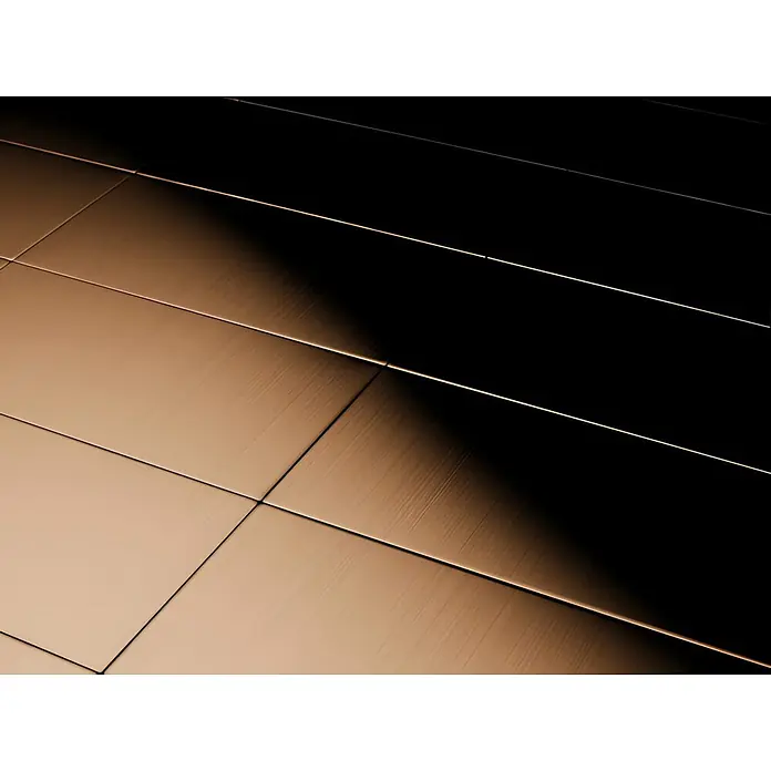 ALLOY Mosaikfliese Mosaik Fliese massiv Titan gebürstet kupfer 1,6mm stark Bauhaus-Ti-AB - 318 x 329 mm, Bronze, Sonstiges - Texturierte bronzefarbene Metallplatten im Rastermuster, durch starke Beleuchtung hervorgehoben.
