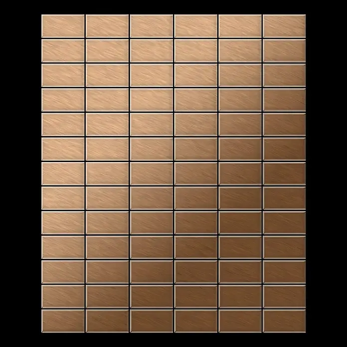 ALLOY Mosaikfliese Mosaik Fliese massiv Titan gebürstet kupfer 1,6mm stark Bauhaus-Ti-AB - 318 x 329 mm, Bronze, Sonstiges - Rechteckige Holzfliesen in einem Farbverlauf von hellem Beige zu Dunkelbraun, gitterförmig angeordnet.