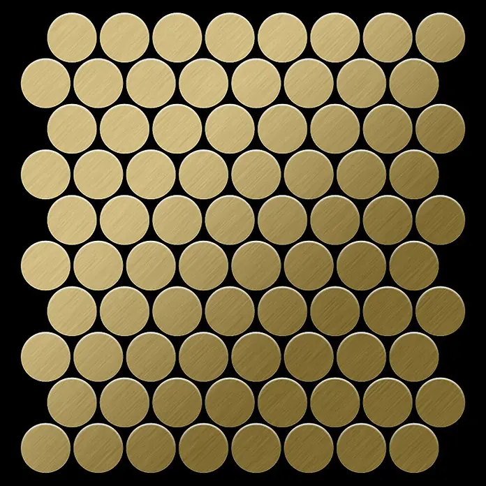 ALLOY Mosaikfliese Mosaik Fliese massiv Metall Titan gebürstet gold 1,6mm stark Dollar-Ti-GB - 295 x 322 mm, Gold, Sonstiges - Goldene gebürstete Metall-Rundmosaikfliesen für dekorative Oberflächen.