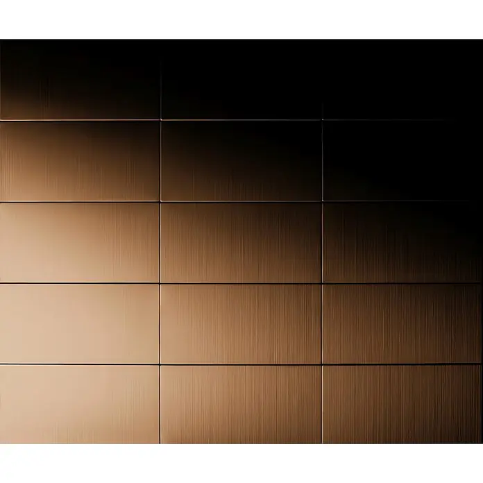 ALLOY Mosaikfliese Mosaik Fliese massiv Titan gebürstet kupfer 1,6mm stark Bauhaus-Ti-AB - 318 x 329 mm, Bronze, Sonstiges - Gebürstete bronzefarbene Metallfliesen in Gittermuster, mit Hell-Dunkel-Verlauf.