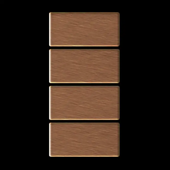 ALLOY Mosaikfliese Mosaik Fliese massiv Titan gebürstet kupfer 1,6mm stark Bauhaus-Ti-AB - 318 x 329 mm, Bronze, Sonstiges - Vier gestapelte rechteckige Blöcke mit brauner Holzmaserung.